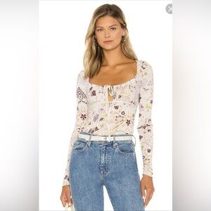 Free People Make It Easy Floral Top Pleated Drawstring What’s Your Shade‎ Boho